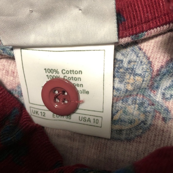 VintageLauraAshley CORDUROY Drop Waist FLORAL DRESS Button Sz10 Maroon/Teal EUC - Picture 5 of 6